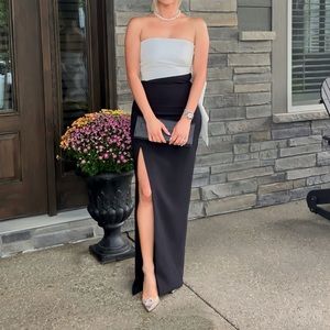 Likely Black and White Colorblock Bow Back Strapless Gown Size 0